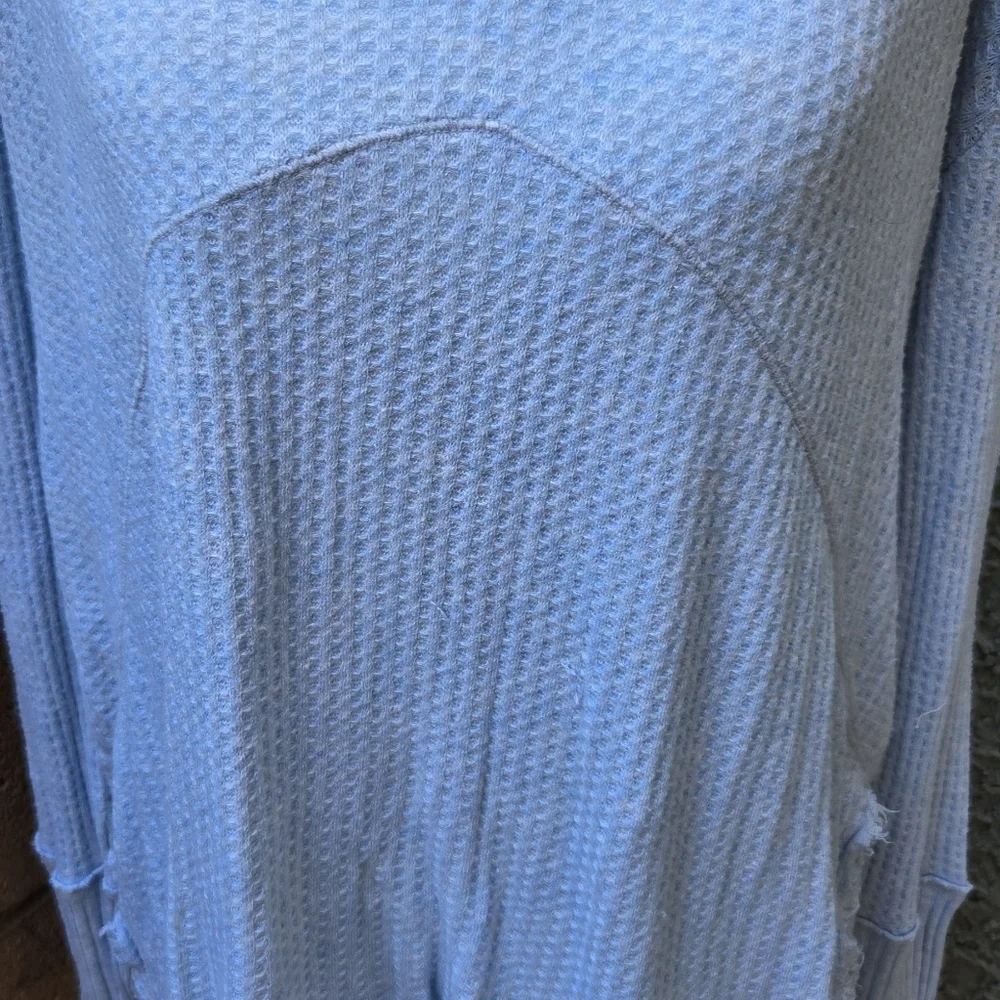 Free People Raw Hem Baby Blue Flowy Long Sleeve Thermal Top